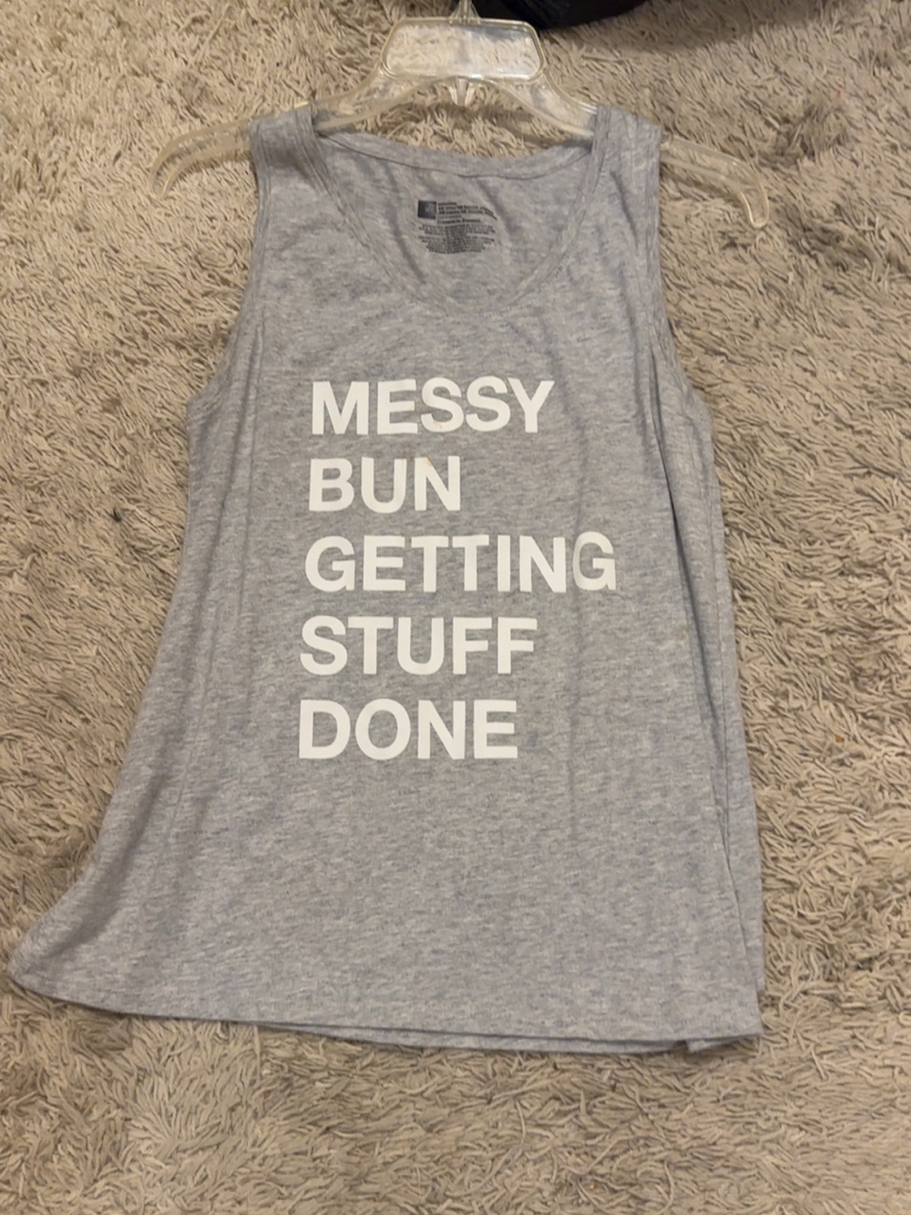 Grey "Messy Bun Getting Stuff Done" tank top Size M